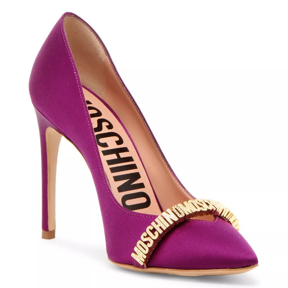 Moschino Logo Lettering Satin Pumps Multi Color Raspberry US Size EU 38